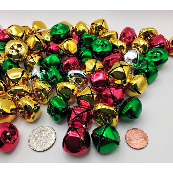 100 Pieces Red Green Gold Silver Bells Christmas Jingle Bells Metal Craft Bell - Picture 3 of 3
